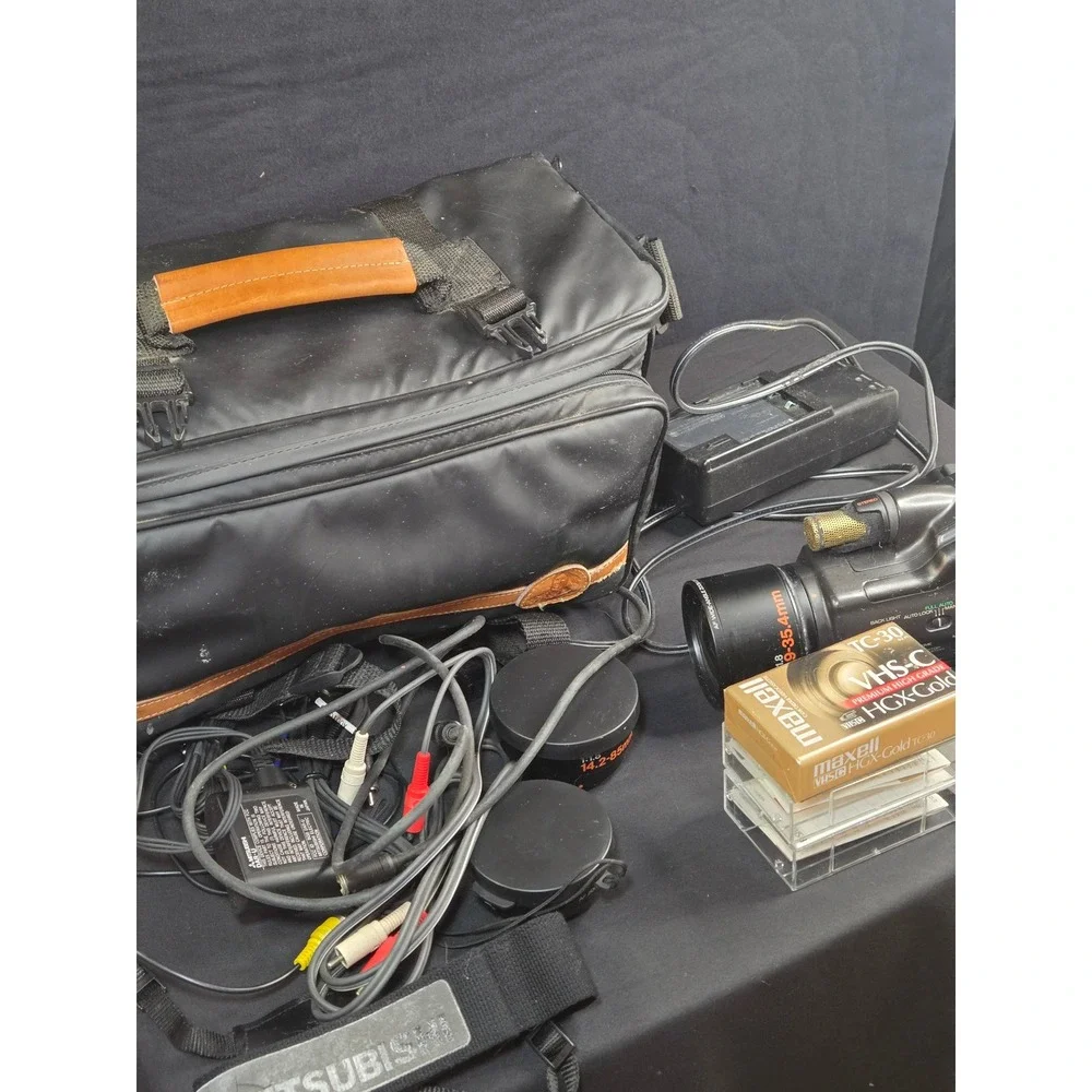 Vintage Mitsubishi HS-C35 S-VHS-C Camcorder Bundle with Lenses and Bag 1992